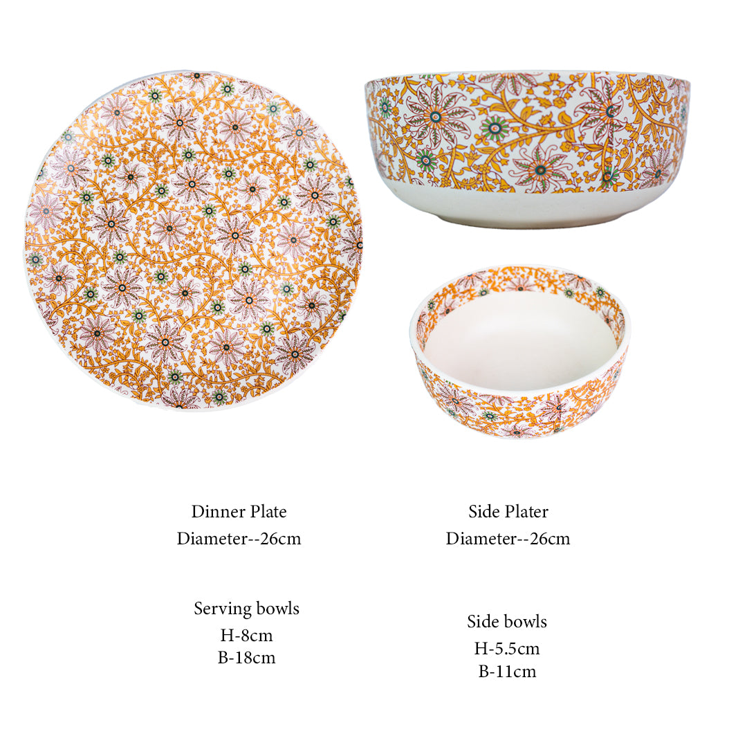 Handcrafted Golden Flora 20 Piece Dinner Set For 6