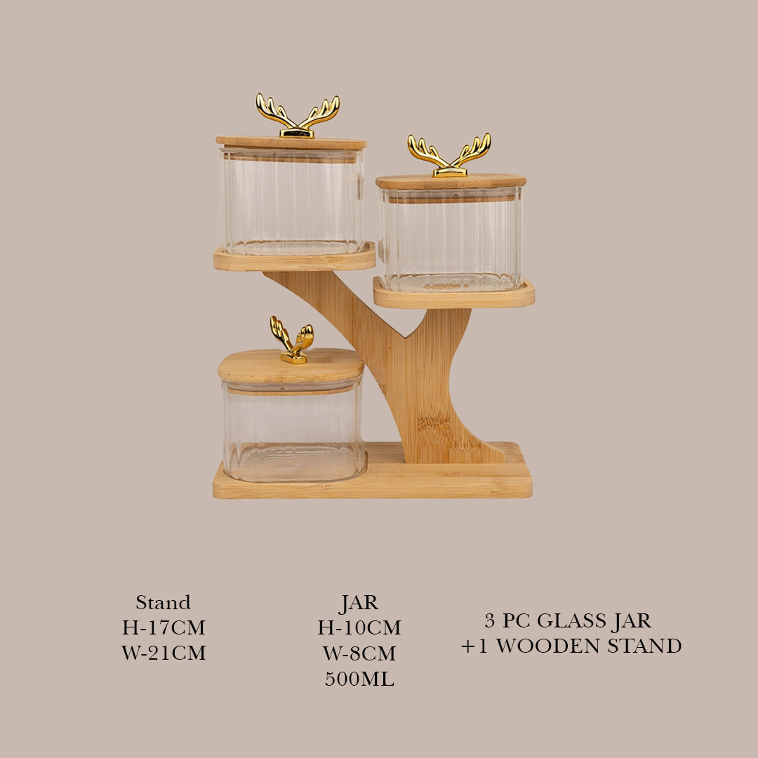 Tree Shaped Bamboo Tray with Airtight Glass Bowls 500 ml
