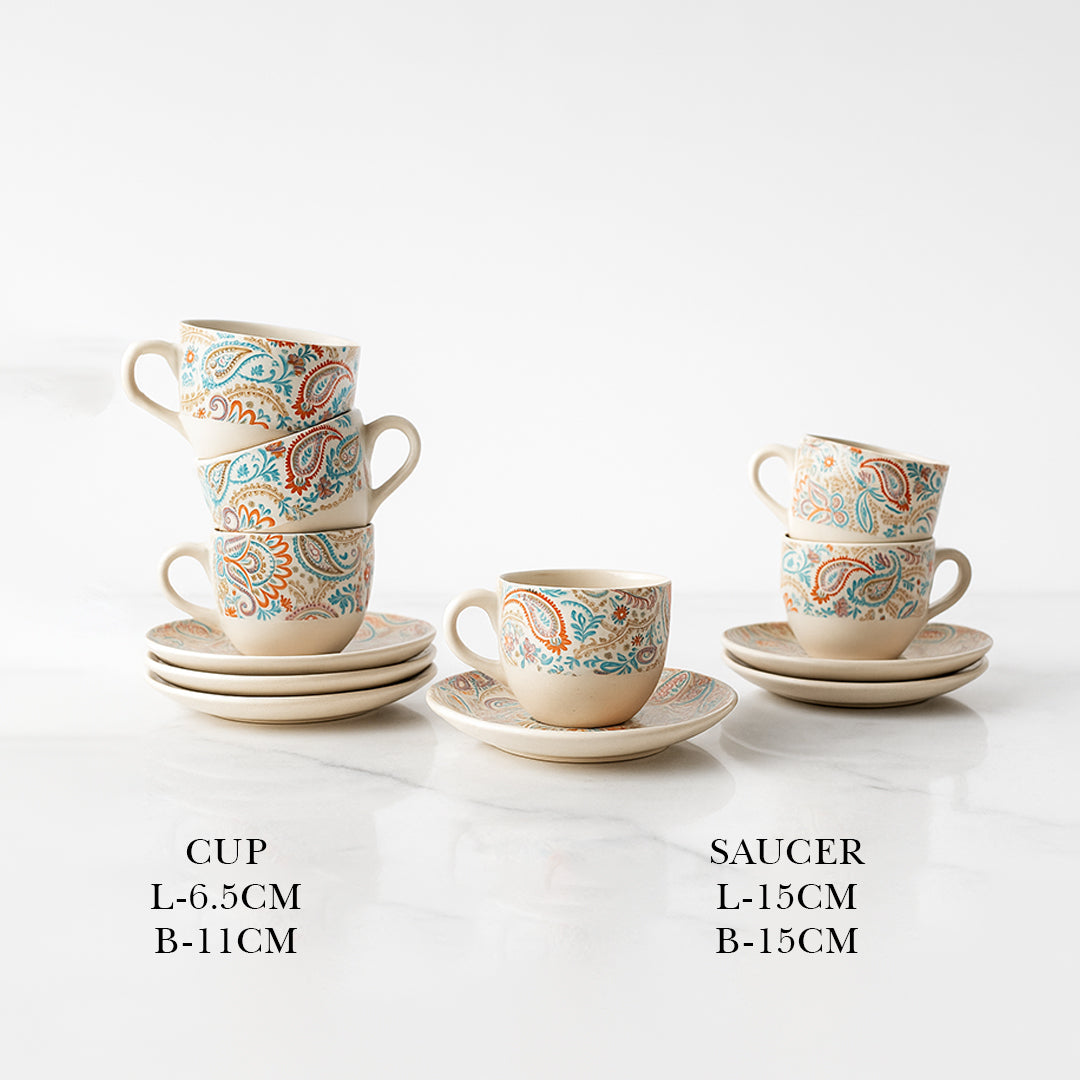 Handcrafted Floral Paisley Delight Cup and Saucer Set of 2 200 ml