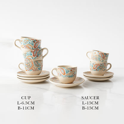 Handcrafted Floral Paisley Delight Cup and Saucer Set of 2 200 ml