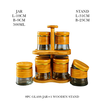 Storage Jars with Rotating Bamboo Wood Stand Set of 8