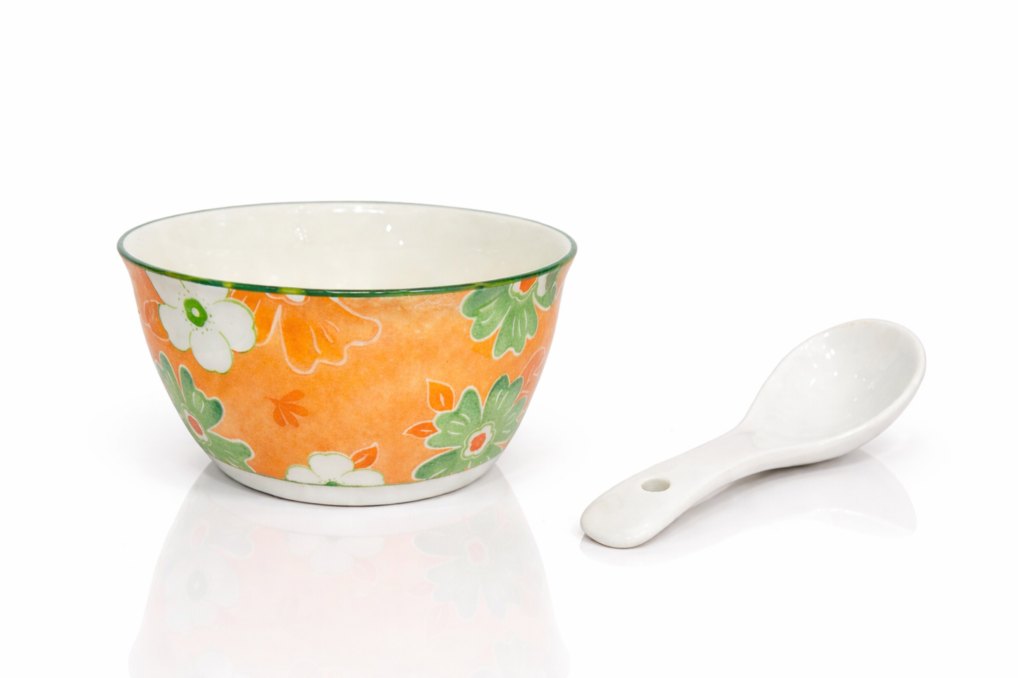 PeachBloom Porcelain Soup Bowl and Spoon Set (4 Bowls + 4 Spoons)