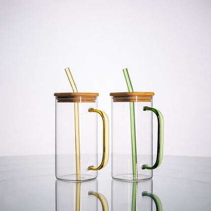 Aesthetic Borosilicate Glass Sipper with handle Set of 2 400 ml