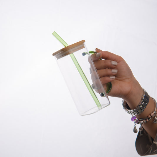 Aesthetic Borosilicate Glass Sipper with handle Set of 2 400 ml