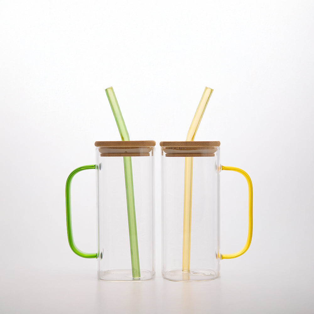 Aesthetic Borosilicate Glass Sipper with handle Set of 2 400 ml