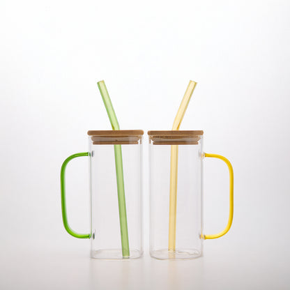 Aesthetic Borosilicate Glass Sipper with handle Set of 2 400 ml