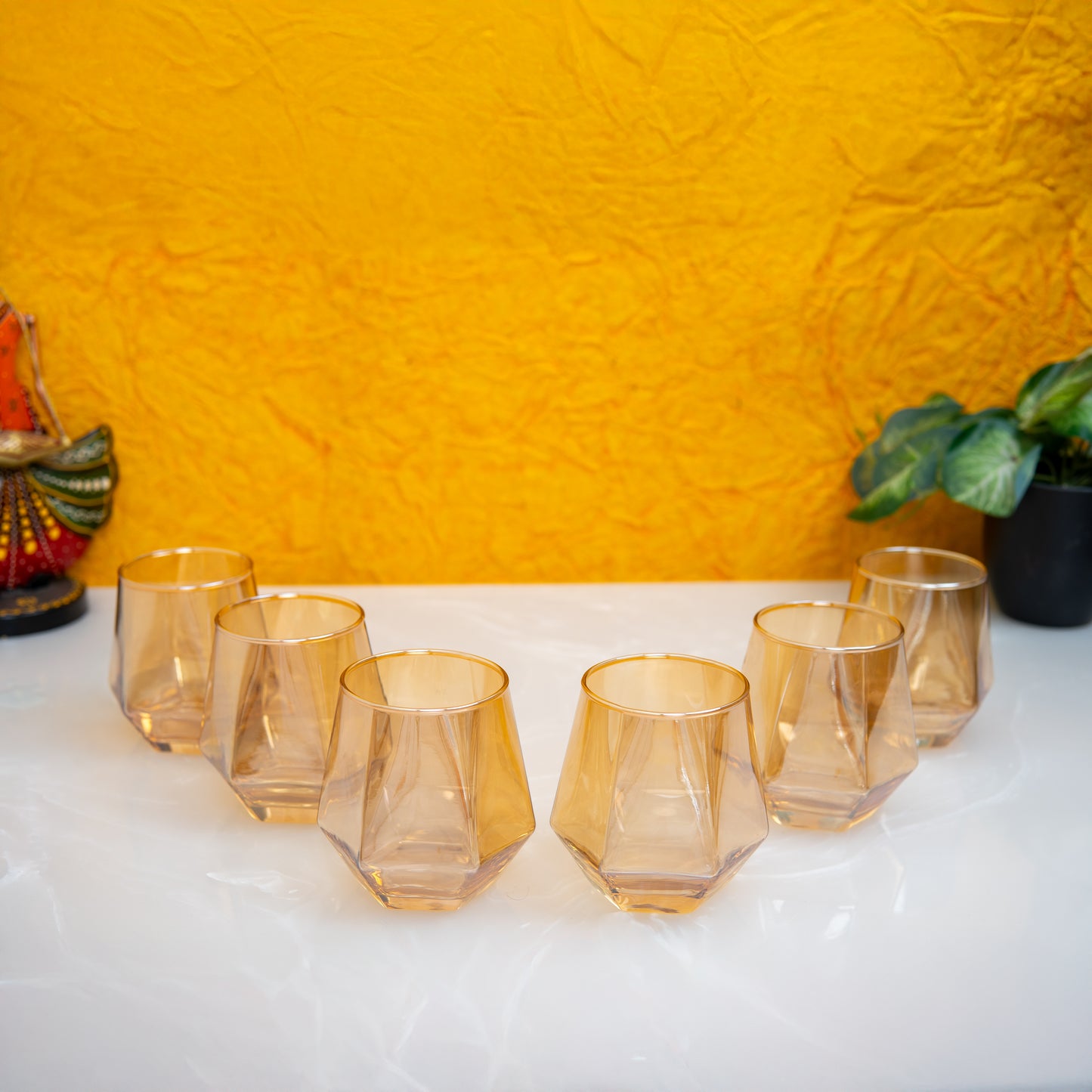 Golden Diamond Cut Whiskey Glass Set of 6 330 ml