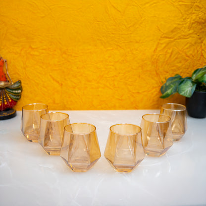 Golden Diamond Cut Whiskey Glass Set of 6 330 ml