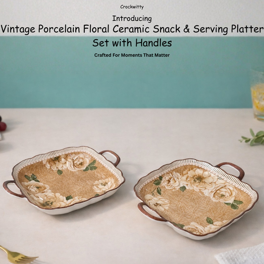 ceramic floral vintage serving platter set of 2 for elegant dining