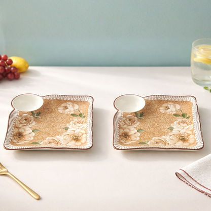 Crockwitty Vintage Floral Ceramic Snacks Serving Dip N Dip Platter Set of 2
