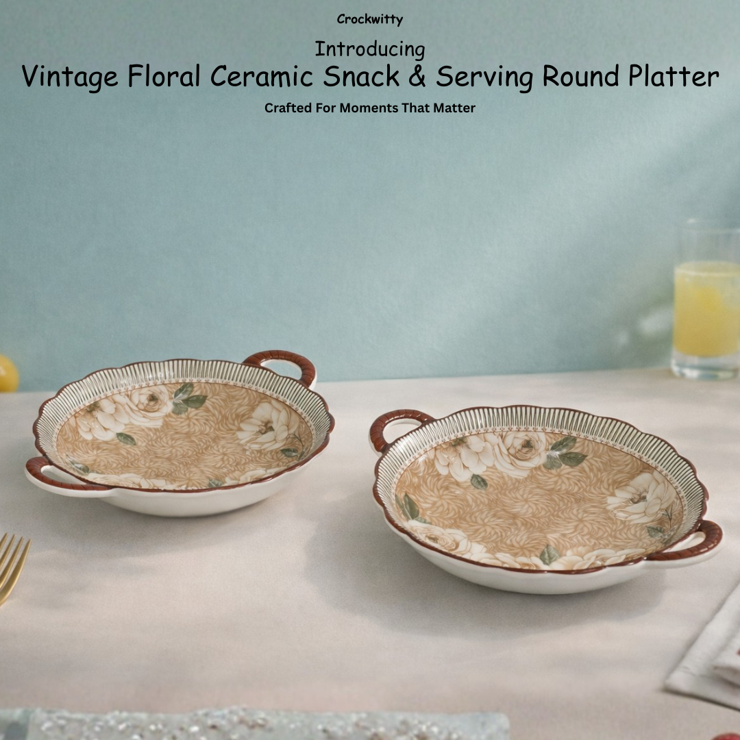 ceramic floral vintage serving platter set of 2 for elegant dining