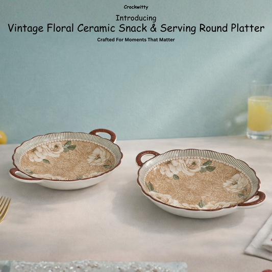 ceramic floral vintage serving platter set of 2 for elegant dining