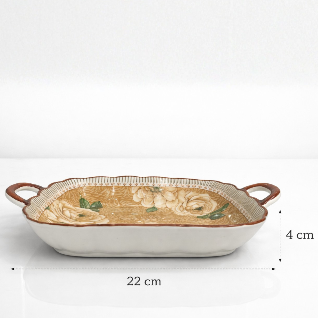 Vintage Porcelain Floral Ceramic Snack and Serving Platter with Handles Set of 2