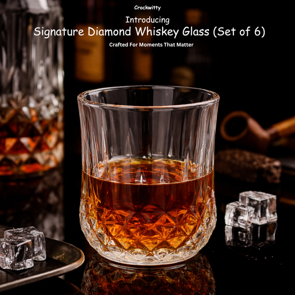 Signature Diamond whiskey glass set of 6 340ml India Crockwitty