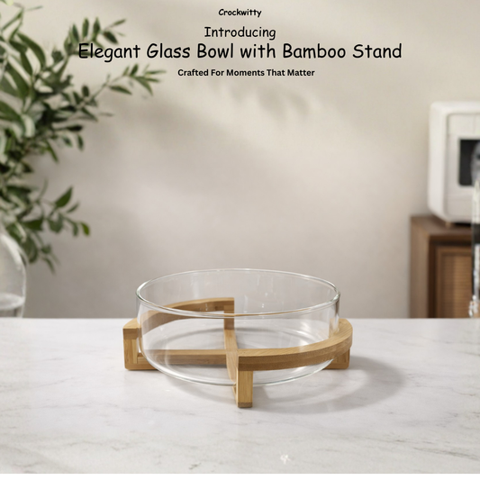 Elegant Glass Bowl with Bamboo Stand