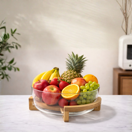 Elegant Glass Bowl with Bamboo Stand