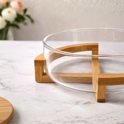 Elegant Glass Bowl with Bamboo Stand