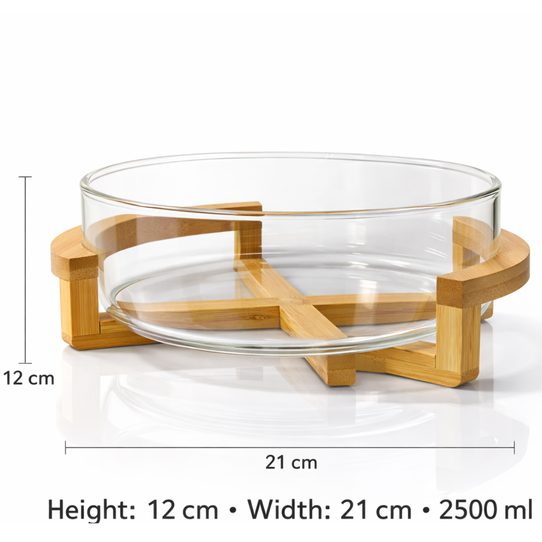 Elegant Glass Bowl with Bamboo Stand