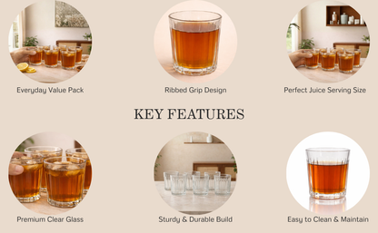 Everyday Value Ribbed Juice Glass Set (Set of 6 | 180 ml)