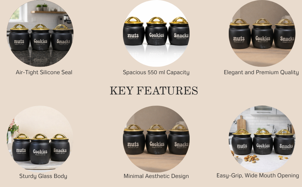 New Majestic Black Jar Set Set of 3 550 ml
