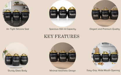 New Majestic Black Jar Set Set of 3 550 ml