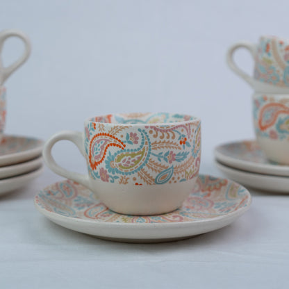 Handcrafted Floral Paisley Delight Cup and Saucer Set of 2 200 ml