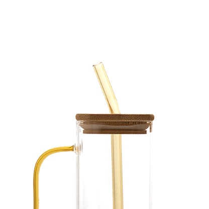Aesthetic Borosilicate Glass Tumbler with Glass Straw Set of 2 400 ml