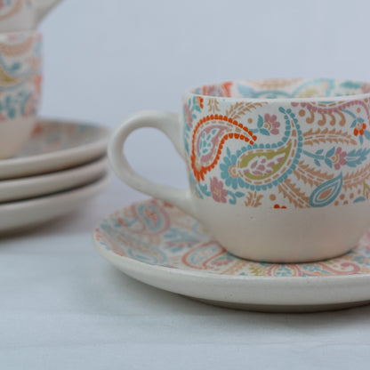 Handcrafted Floral Paisley Delight Cup and Saucer Set of 2 200 ml