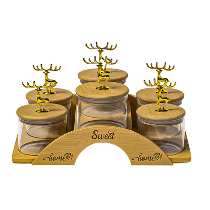 Staged Bamboo Tray with Airtight Glass Bowls