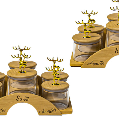 Staged Bamboo Tray with Airtight Glass Bowls