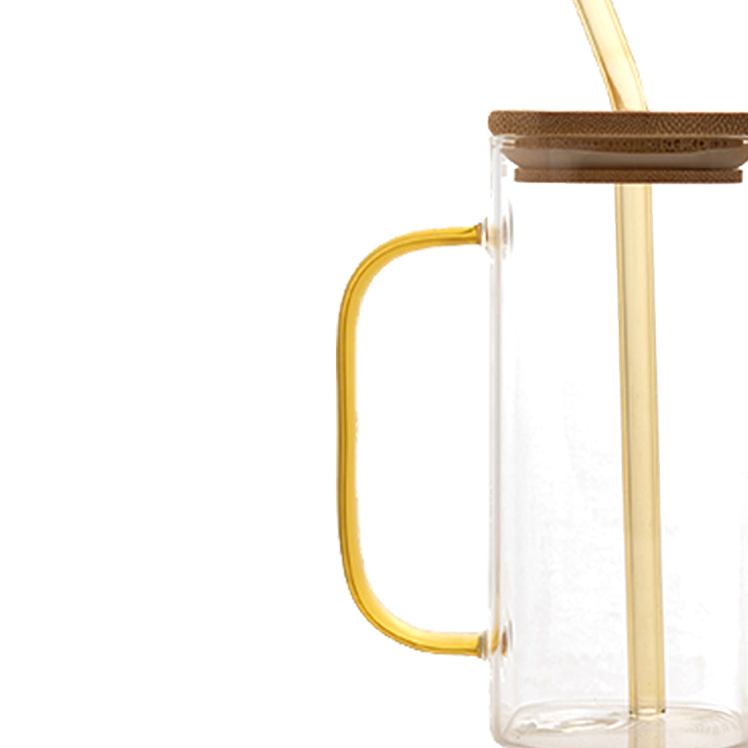 Aesthetic Borosilicate Glass Tumbler with Glass Straw Set of 2 400 ml