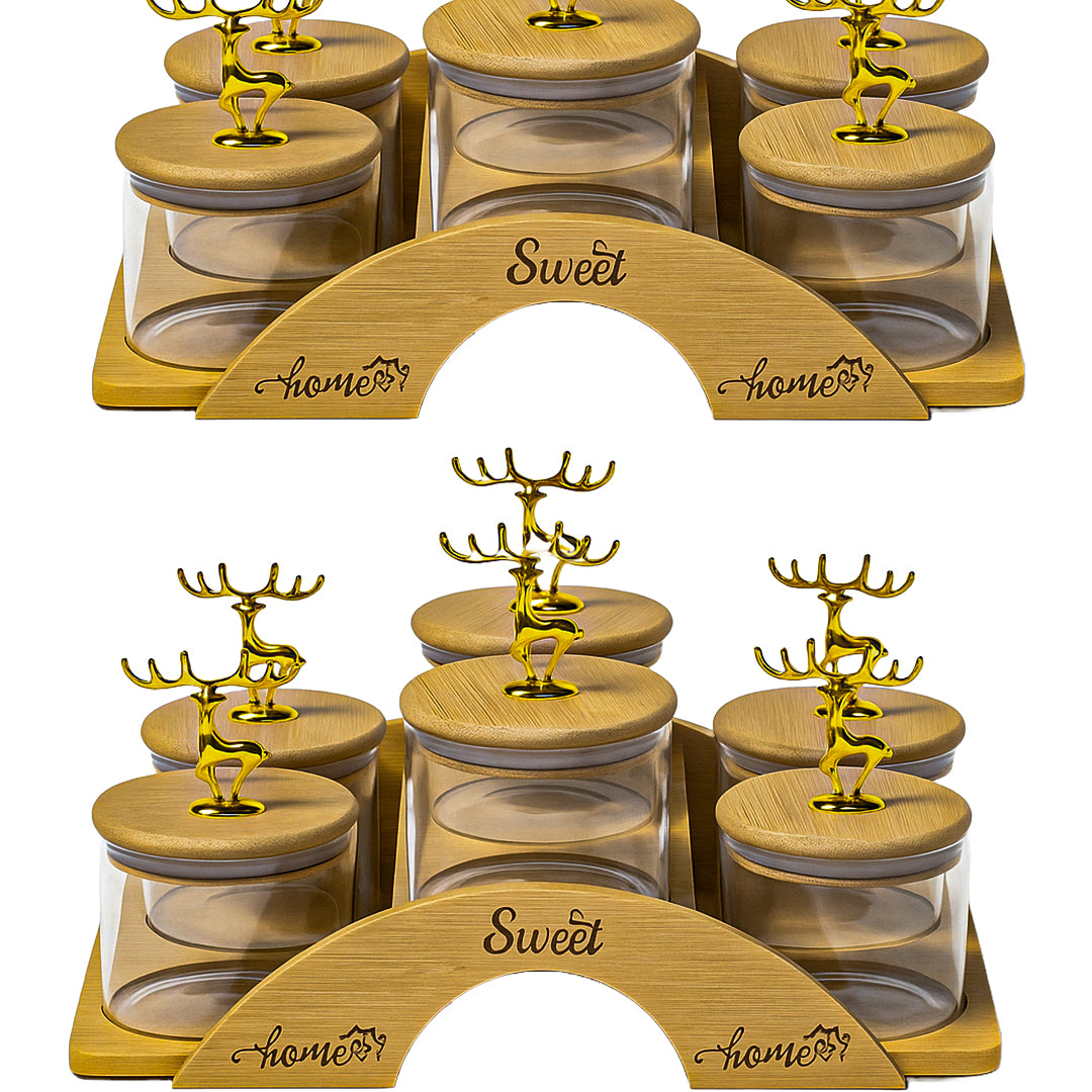 Staged Bamboo Tray with Airtight Glass Bowls