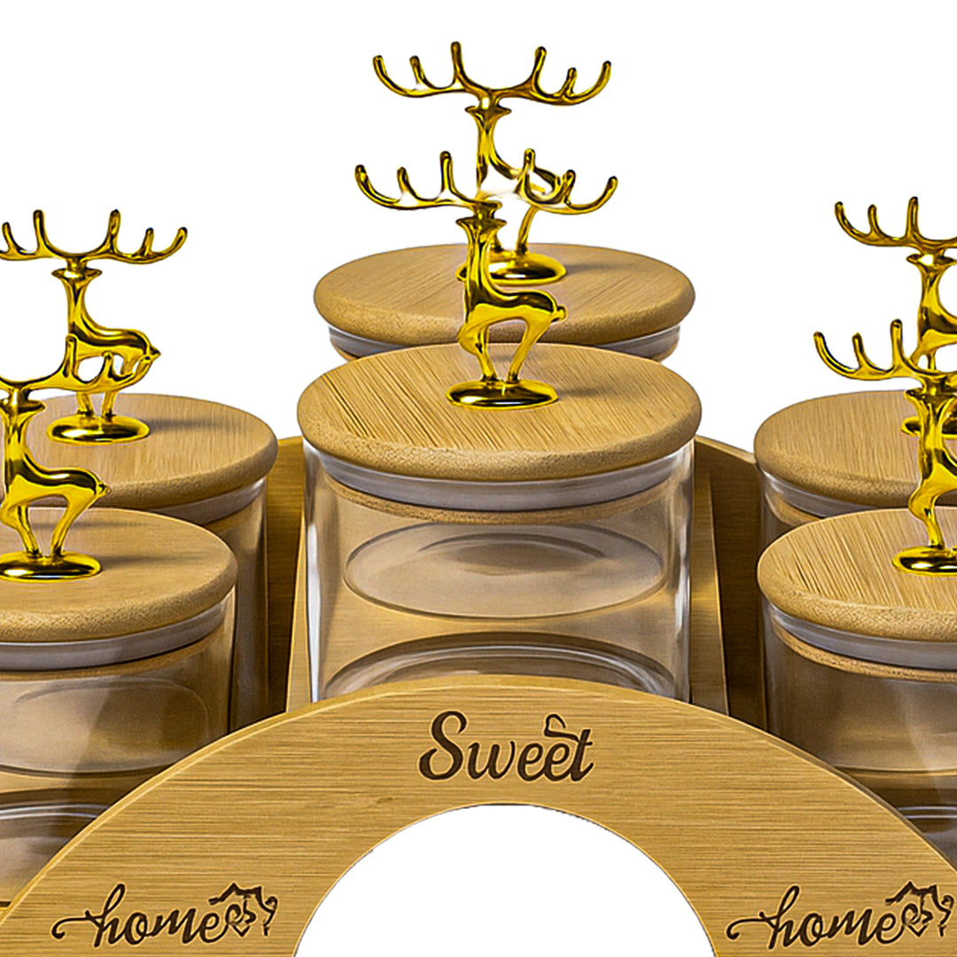 Staged Bamboo Tray with Airtight Glass Bowls