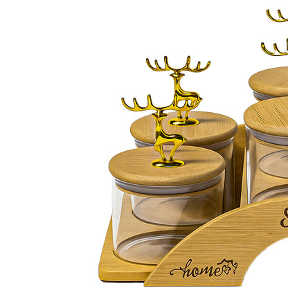 Staged Bamboo Tray with Airtight Glass Bowls