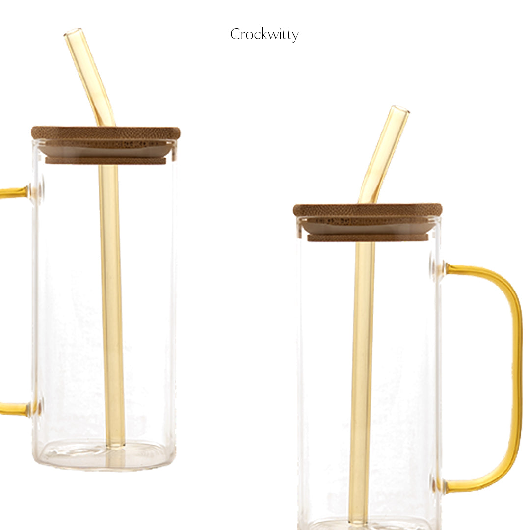Aesthetic Borosilicate Glass Tumbler with Glass Straw Set of 2 400 ml
