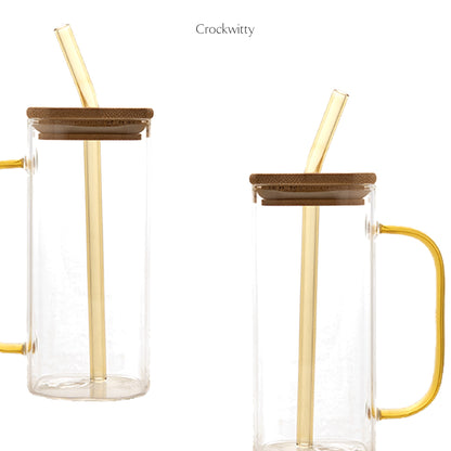 Aesthetic Borosilicate Glass Tumbler with Glass Straw Set of 2 400 ml