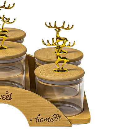 Staged Bamboo Tray with Airtight Glass Bowls