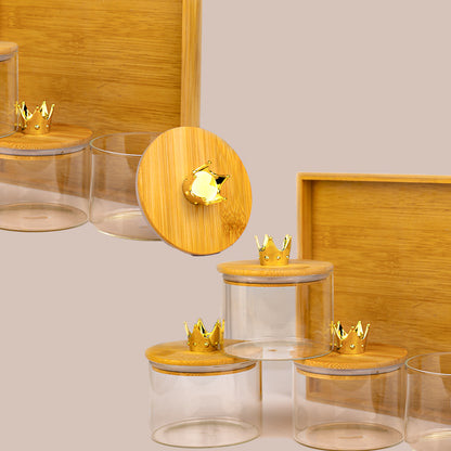Royal Crown Glass Jar Set with Bamboo Tray – 4 Airtight Storage Jars (500ml)