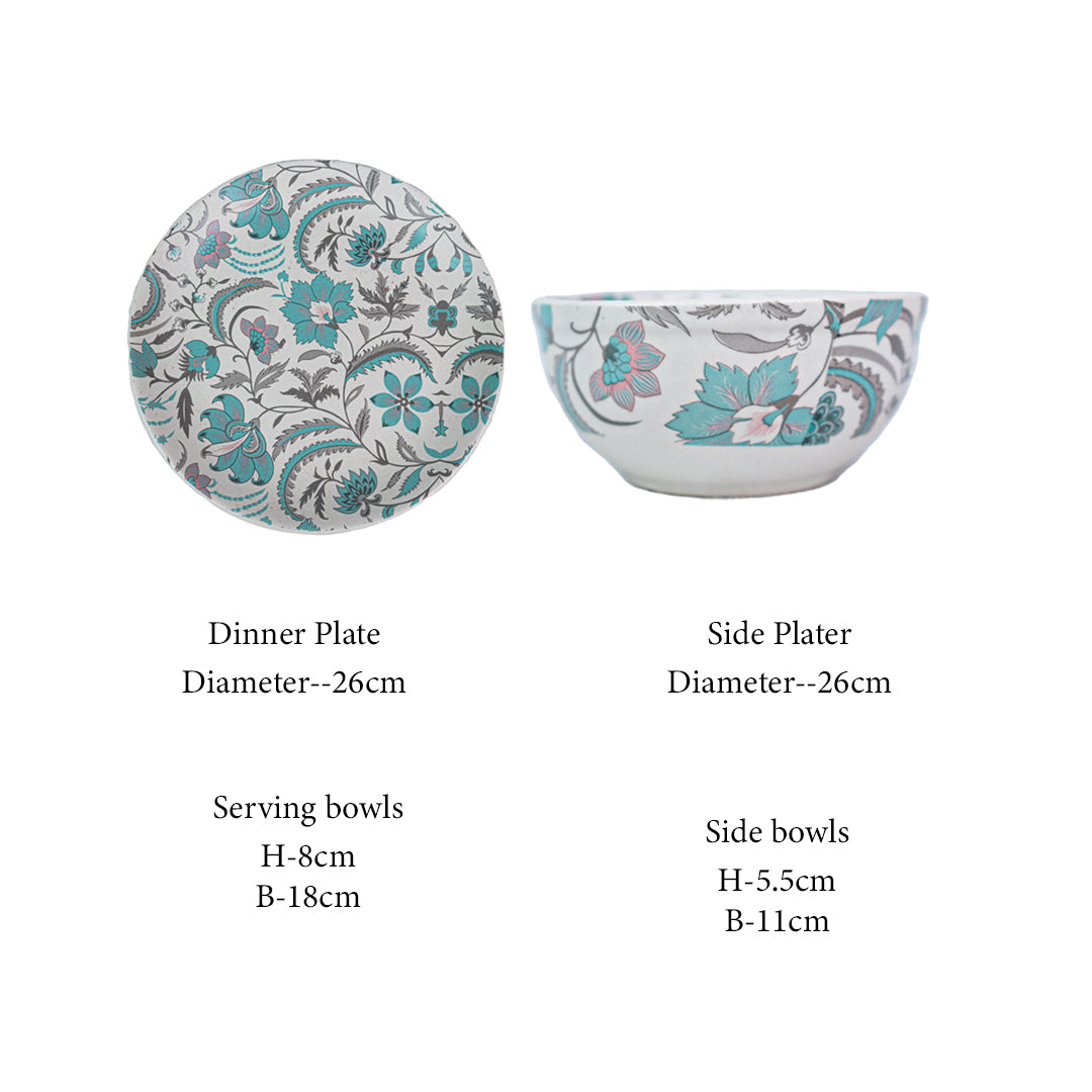 Handcrafted AquaBloom 20 Piece Dinner Set For 6