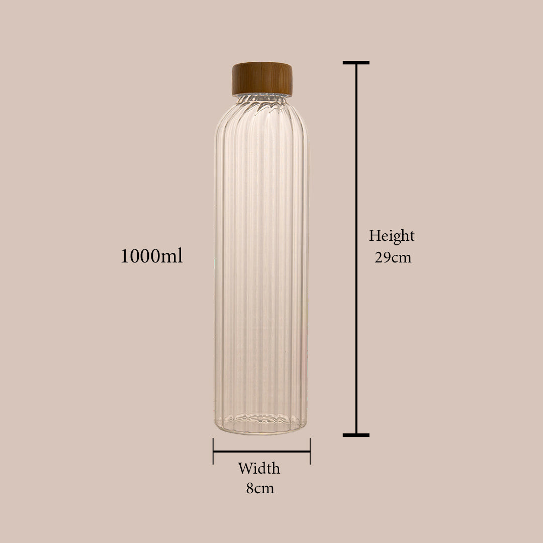 Ribbed Borosilicate Glass Water Bottle Set Of 1 1000ml
