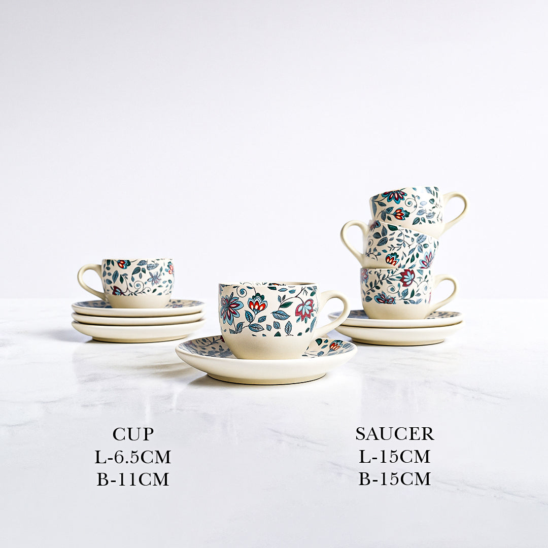 Handcrafted Eternal Bloom Cup and Saucer Set of 2 200 ml