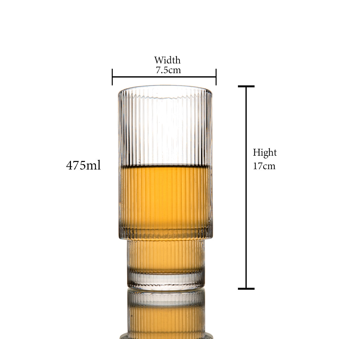 Long Ribbed Water Glass Set Of 6 295 ml