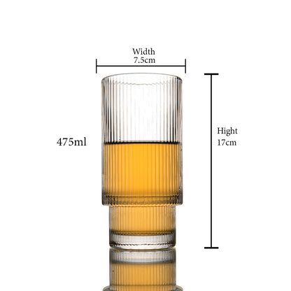 Long Ribbed Water Glass Set Of 6 295 ml