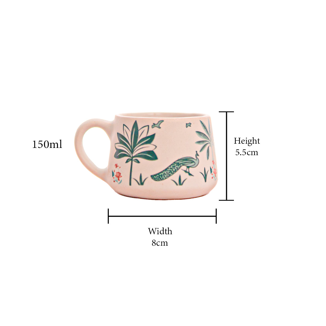 Handmade Ceramic Peacock Bliss Cup Set of 6 150 ML