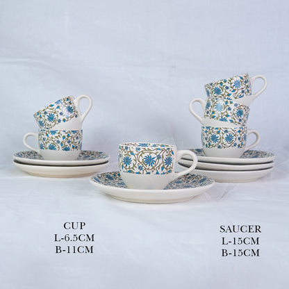 Handcrafted Bluevine Ceramic Cup and Saucer Set of 2 200 ml