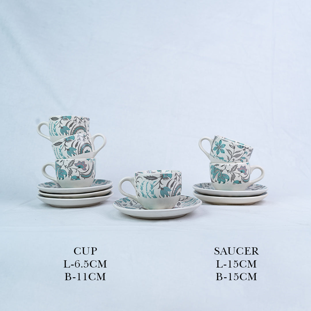 Handcrafted AquaBloom Ceramic Cup and Saucer Set of 2 200ml