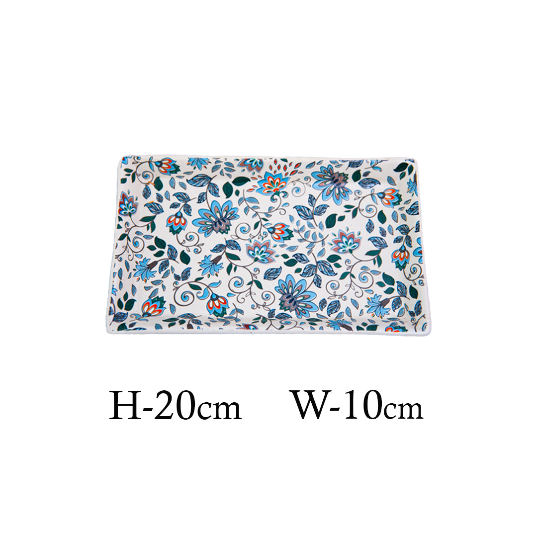 Handcrafted Artisan Bloom Rectangular Ceramic Platter Set of 2