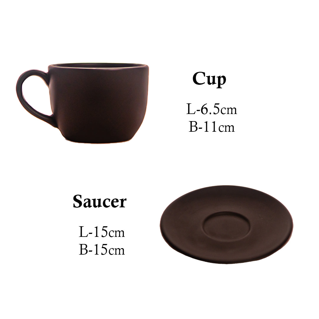 Handcrafted Matte Black Mystic Ceramic Cup and Saucer Set of 2 200 ml