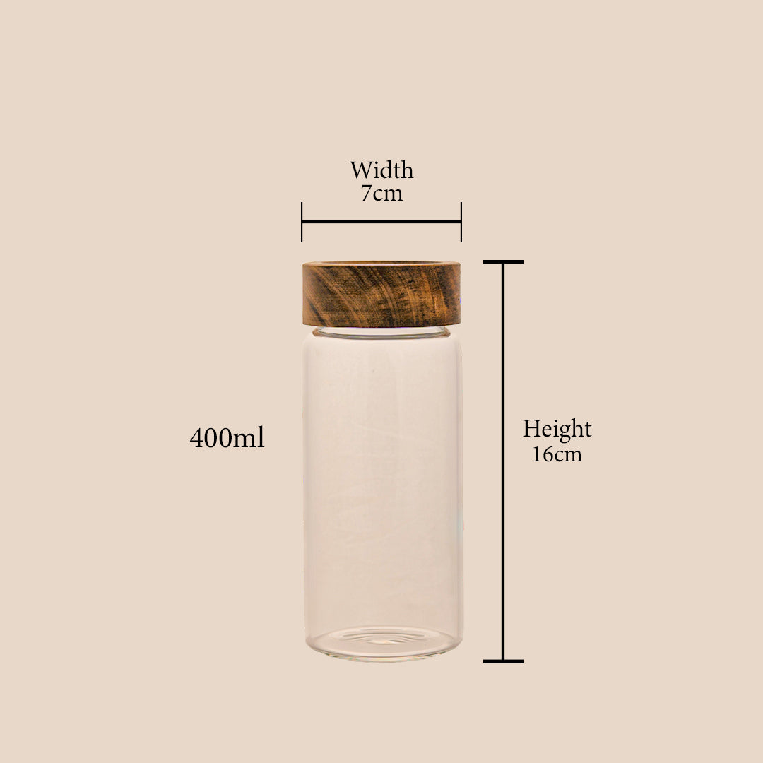 Multi Purpose Glass Jar with Wooden Lid Set of 1 400 ml