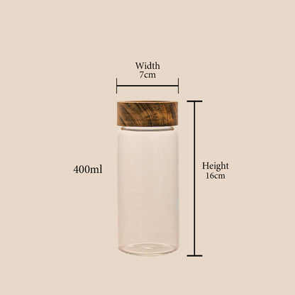 Multi Purpose Glass Jar with Wooden Lid Set of 1 400 ml
